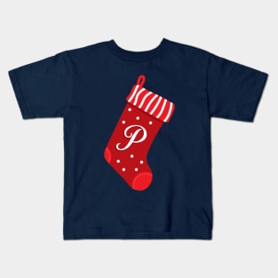 Christmas Stocking with Letter P Kids T-Shirt